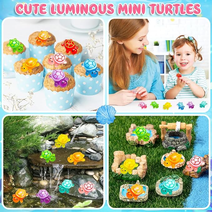 160Pcs Luminous Mini Resin Turtle Cute Tiny Turtle to Hide for Garden Micro | Glow in The Dark Turtle Animals Figurines, Landscaping Home Decor Party Presents(10 Colors)