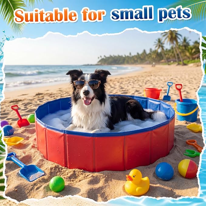Chunful Red Foldable Dog Pool with Storage Bag, Pet Swimming Pool Hard Plastic Portable Bath Tub for Dogs, Cats, Backyard, Beach, and Summer Play, Indoor & Outdoor Use (24" X 8")