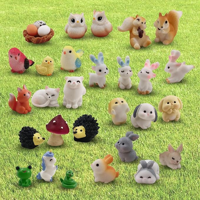 SparkleFab 30 Pcs Tiny Resin Animals to Hide Mini Forest Animals Figurines for Dollhouse Miniature Garden Fairy Garden Succulents Plants Ornaments