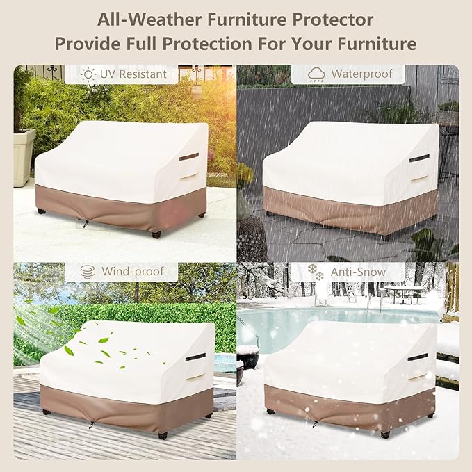 Outdoor Couch Cover Waterproof Heavy Duty Patio Furniture Covers, 85W x 38D x 35H Inches 3 Seater Outdoor Sofa Cover (Beige)