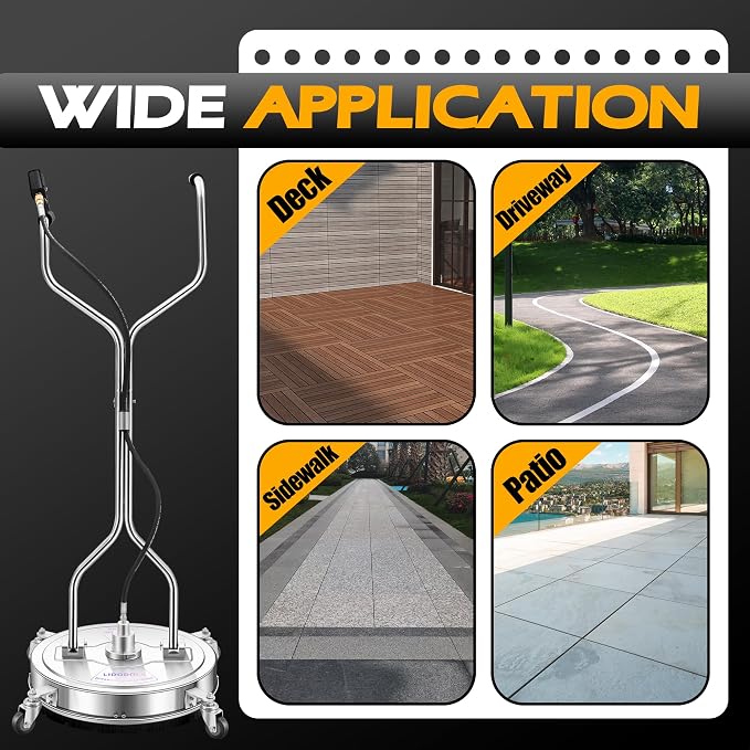 20" Pressure Washer Surface Cleaner with 4 Wheels and Dual Handle, Power Washer Attachment for Cleaning Concrete, Patio, Sidewalk, Deck and Driveways - PWS 20