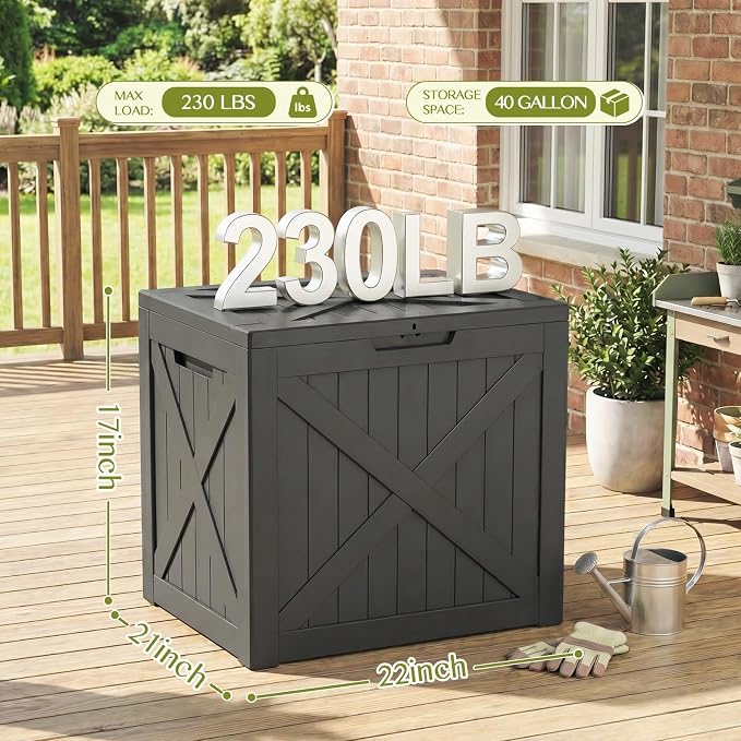 Vixzen 40 Gallon Package Delivery Boxes for Outside Storage Parcel Drop Deck Box Secure Outdoor Waterproof UV Resistant Resin Lockable MailBox Porch Patio Black