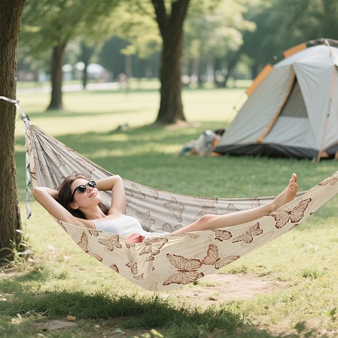Camping Hammock Outdoor Hammocks for Outside Butterfly Retro Vintage Beach Trees Portable Lightweight with Pockets Tree Straps Indoor