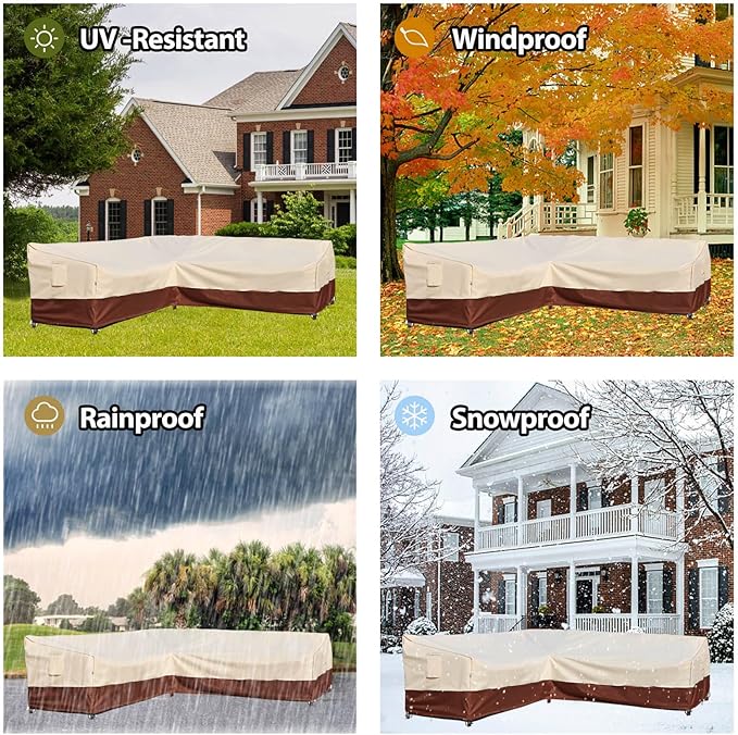 Outdoor Sectional Cover, 90-inch V-Shaped Patio Furniture Sofa Covers Waterproof Rip-Stop Anti-UV 600D Heavy Duty Outdoor Couch Cover with 3 Air Vents, 90''L 90"L 33.5''D 31''H