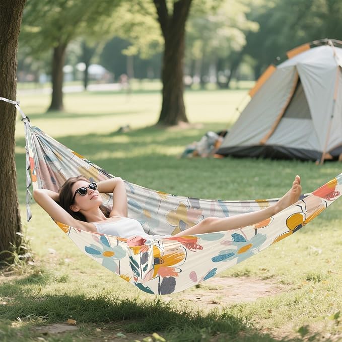 Camping Hammock Outdoor Hammocks for Outside Graffiti Pastel Flowers Beach Trees Portable Lightweight with Pockets Tree Straps Indoor Small