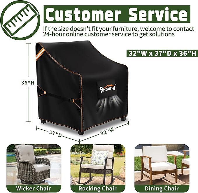 Patio Chair Covers 2 Pack, Waterproof Outdoor Furniture Covers, Heavy Duty Wicker Swivel Chair Covers for Garden Lawn 32" W x 37" D x 36" H