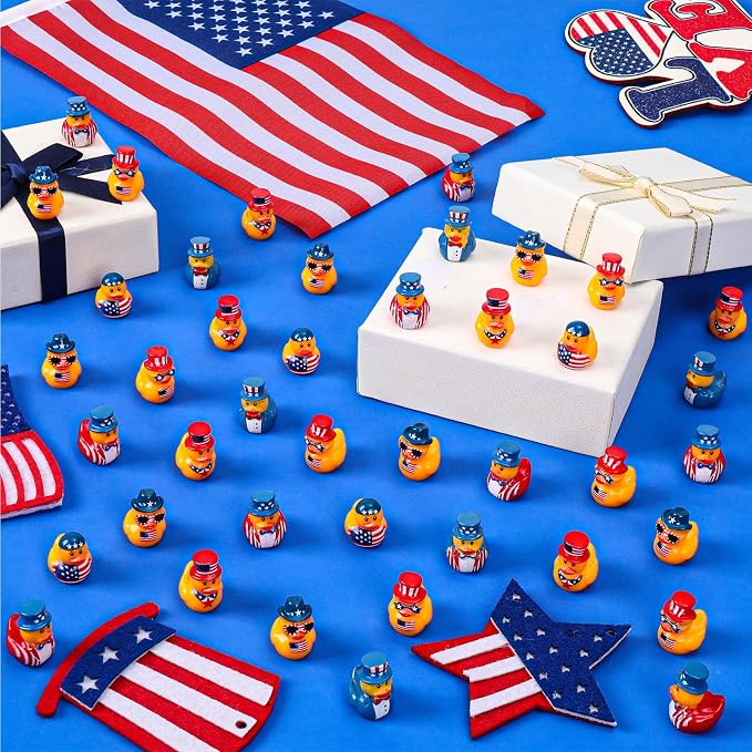 120 Pcs Patriotic Mini Resin Ducks 6 Style Bulk Tiny Duck Figurines 250th Anniversary Independence Day Decorations 4th of July Patriotic Ducks for Party Favors DIY Crafts and Desk Decor