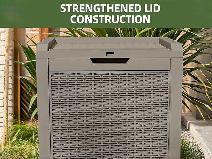 32 Gallon Resin Deck Box Outdoor Storage Box with Lockable Lid, Waterproof Patio Storage Container for Cushions, Garden Tools, 330LB Capacity, Easy Assembly