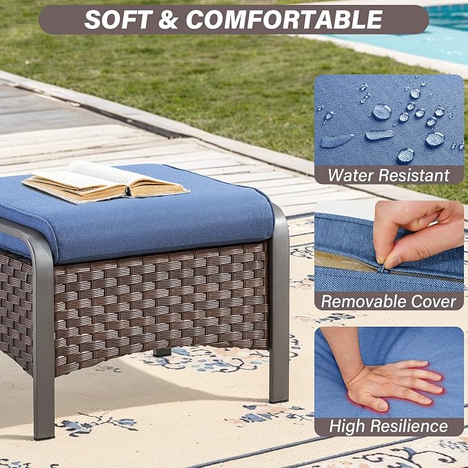 Belord Patio Conversation Sets - 7 Piece Outdoor Patio Furniture Sets with Swivel Rocker Outdoor Chairs, Wicker Couch, Rattan Ottoman for Lawn Backyard Porch Garden, Brown