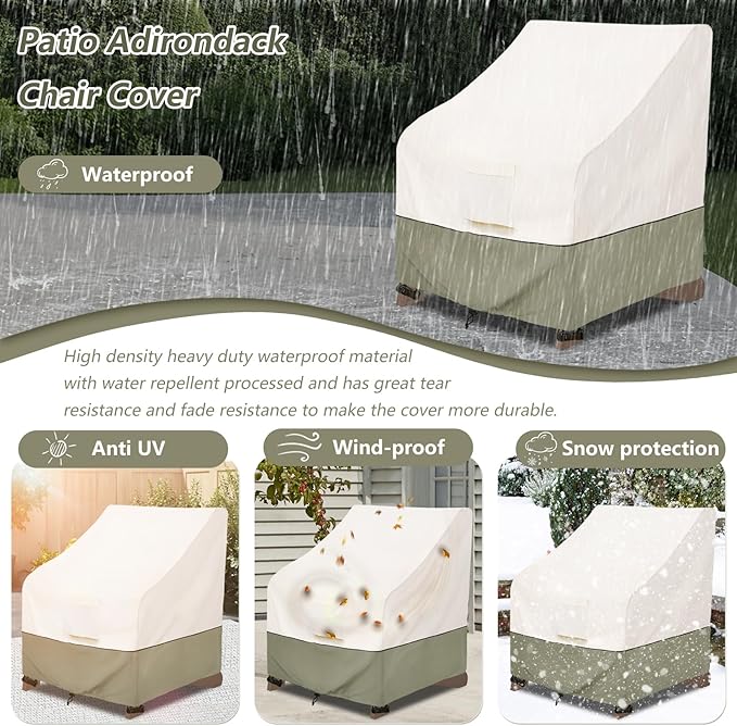 Bitubi Waterproof 2 Pack Patio Adirondack Chair Cover for Outdoor Chair Size Up to 35W x 37D x 36H inch,Outdoor Lawn Patio Furniture Covers (Beige)