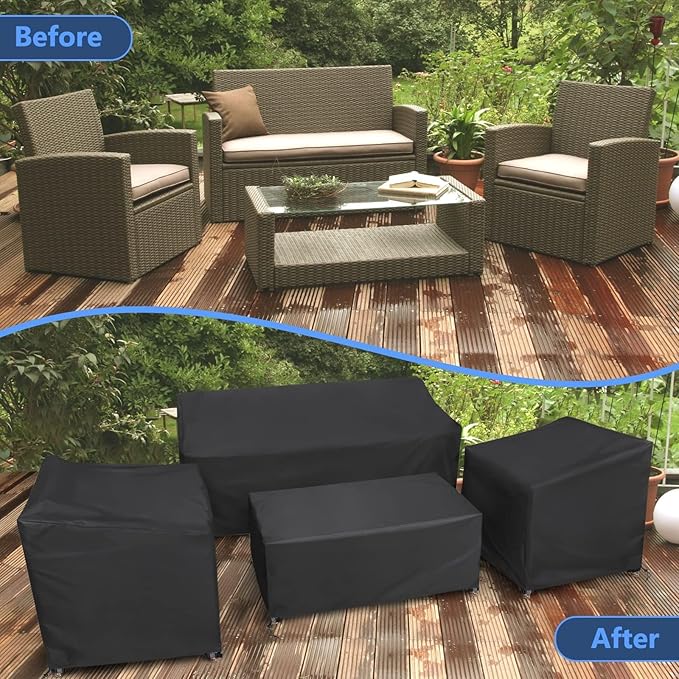 STARTWO Patio Furniture Covers 4 Piece Set, Heavy Duty Waterproof Outdoor Furniture Cover for Rattan Wicker Conversation Set,Black,Large