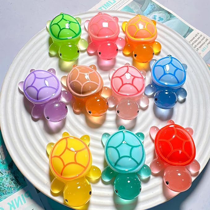 20PCS Mini Resin Turtles, Small Colorful Turtle Figurines Bulk Set | Tiny Resin Animals for Ocean Theme Party Decor, DIY Crafts, Cake Toppers (10 Vibrant Colors)