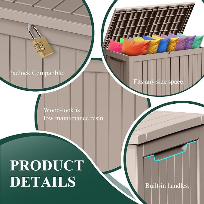 ROJIK Outdoor Storage Housing Deck Box-Waterproof Patio Furniture,Garden Tools,Cushions,Pool Accessories Storage Waterproof Resin Box with Capacity (280 Gal & Grey)