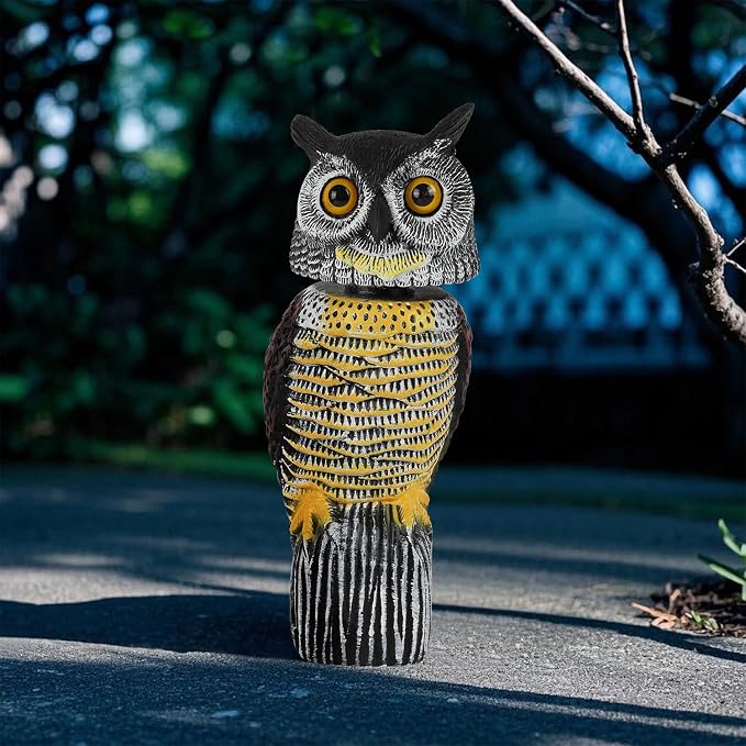 Glintoper Plastic Fake Owl Wagging Head Outdoor Statues 16.5 inch, Bird Scarecrow Horned Decoy, Bird Deterrents Scary Birds Away, Nature Enemy Pest Repellent for Outdoor Garden Yard Protectors