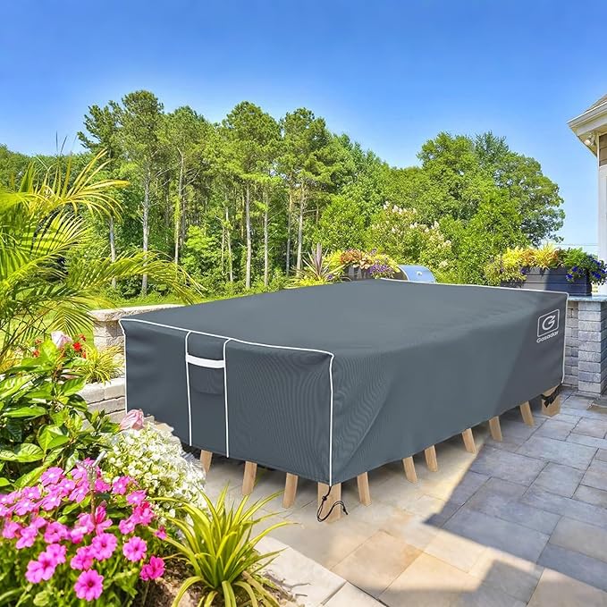 Gasadar Rectangular Patio Furniture Covers, Waterproof Outdoor Furniture Cover for Outdoor Dining Table and Chairs General Purpose, 600D Heavy Duty, 98" L x 78" W x 28" H, Grey