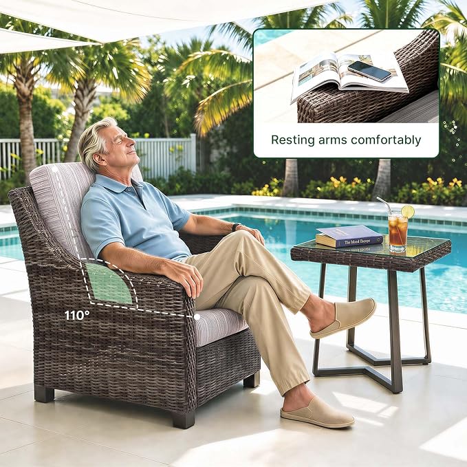 Wicker Patio Conversation Set, Outdoor Patio Chair Set with Deep Seating, Wide Armrests & Thick Cushions, All-Weather Outdoor Furniture Set for Patio, Porch, Deck & Backyard