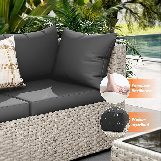 7-Piece Outdoor Patio Furniture Set with PE Wicker Sectional Sofa and Tea Table, Weather-Resistant Outdoor Conversation Set for Patio, Garden, Backyard Lounge Area(Green)