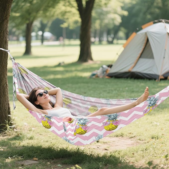 Camping Hammock Outdoor Hammocks for Outside Pineapple Pink Stripe Beach Trees Portable Lightweight with Pockets Tree Straps Indoor Small