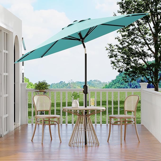 Garvee 10 ft Outdoor Patio Umbrella 8 Sturdy Ribs Outdoor Table Umbrella with Crank Lift & Push Button Tilt - UV Protection Waterproof Market Umbrellas for Pool, Deck, Yard, Garden, Lake Blue