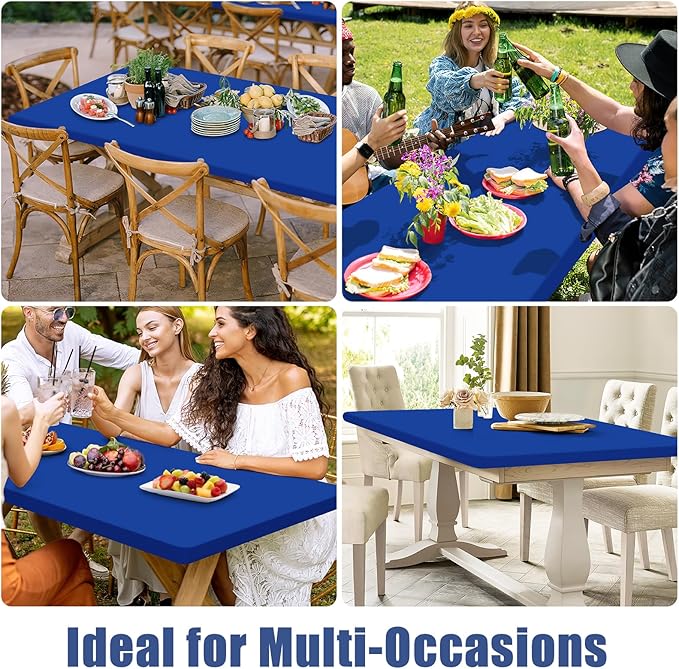 Moosfor Spandex 6 Foot Rectangle Table Cloth 2 Pack, Elastic Fitted Tablecloths for Picnic, Stretch Washable Patio Table Cover for Outdoor, Camping, Banquet and Parties (Blue, 36"x72")