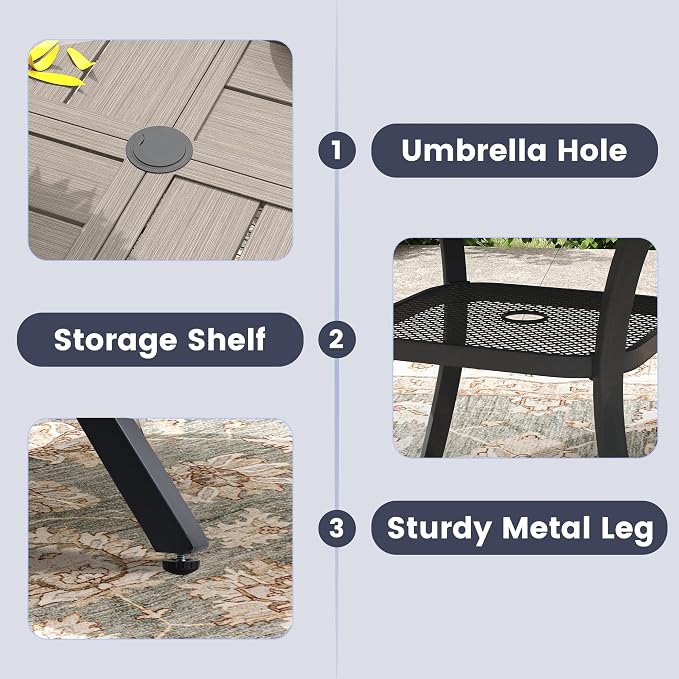 VICLLAX Patio Dining Set, 40.7" Grey Table & 4 Chairs with Wheat Cushion | Outdoor Table and Chairs Set of Round Metal Patio Table, Outdoor Dining Chairs with Metal Frame, Garden Deck Porch