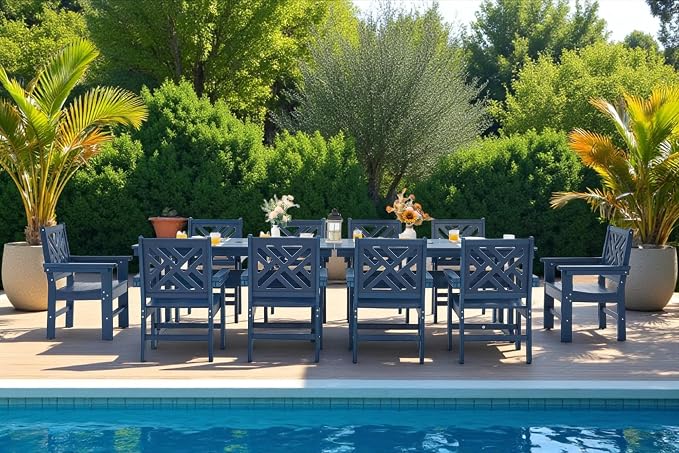 12 Piece HDPE Outdoor Dining Set for 10, Patio HDPE Furniture Set with 2 Table and Umbrella Hole, Outdoor Table and Chairs for Garden, Poolside, Backyard, Deck