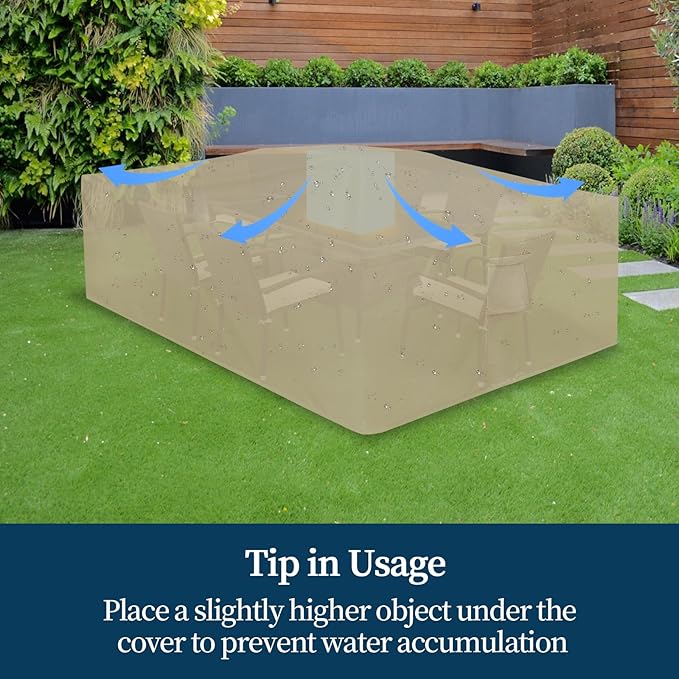 Easy-Going Square Patio Furniture Waterproof Outdoor Dining Table and Chair Covers - Anti-UV Outside Sectional Sofa Set (84"L x 84"W x 28"H, Camel)
