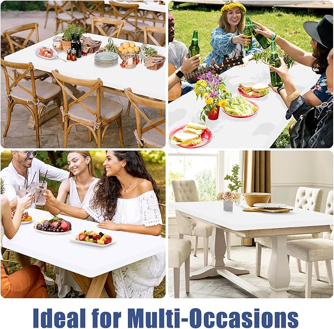 Moosfor Spandex 8 Foot Rectangle Table Cloth 2 Pack, Elastic Fitted Tablecloths for Picnic, Stretch Washable Patio Table Cover for Outdoor, Camping, Banquet and Parties (White, 30"x96")