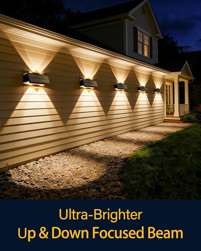 Solar Fence Lights Outdoor, 10 Pack 100LM Fence Lights Solar Powered Waterproof, 9 Color Modes, Up & Down LED Focused Beam, 12H Dusk to Dawn Glow for Pool/Patio/Wall/Backyard - Black