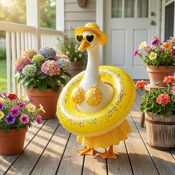 Hikkcos Bikini Porch Goose Outfits Summer Goose Clothes with Swimsuit Floatie Hat Sunglasses for 23" 17" Plastic Duck Statues Costumes, Garden Decor for Outdoor