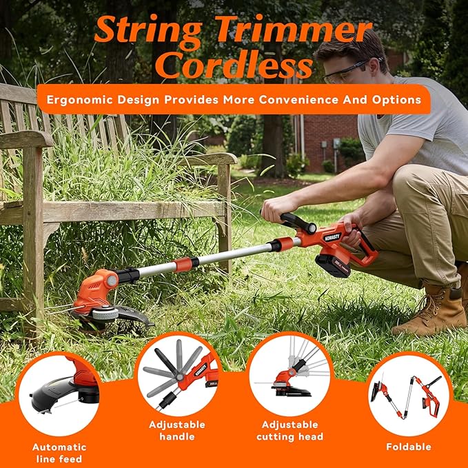 20V Cordless String Trimmer 2 X 2.0Ah Battery Powered with Charger, 12 Inch Lightweight Grass Trimmer Edger Lawn Tool Electric Trimmer Auto Line Feed Grass Cutter Lawn Mower for Small Yard Garden