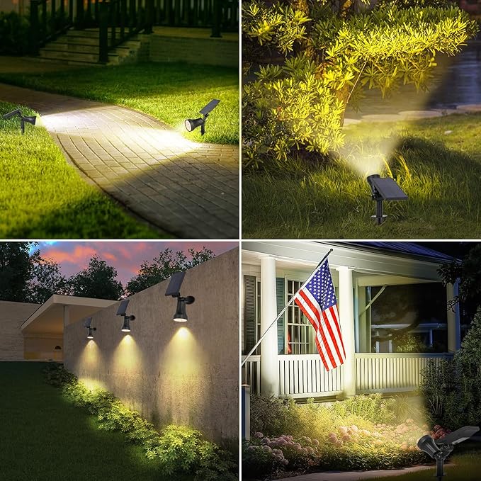 800 Lumens Solar Powered Spot Lights Outdoor - Adjustable Solar Flood Lights with 30 LEDs, 3 Modes, IP65 Waterproof, Solar Light for Landscape, Yard, Garden, Driveway, Tree, Wall(Warm White, 12-Pack)