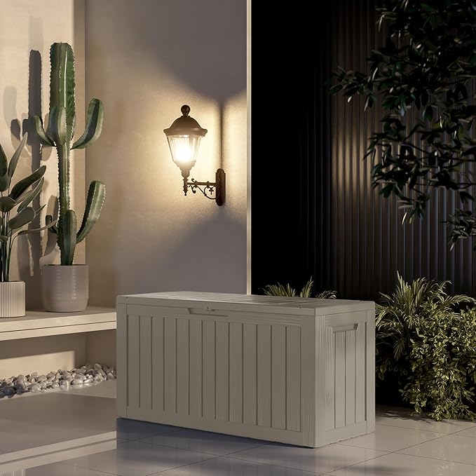 Outdoor Storage Box, 80 Gallon Resin Deck Box Waterproof for Patio Furniture, Garden Tools and Pool Accessories, Lockable UV-Resistant Storage Bin Bench Cabinet for Outside, Gray