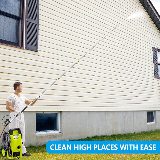 24 FT Telescoping Pressure Washer Wand Extension with Brush Head | Aluminum Power Washer Extension Wand, 7 Nozzle Tips, 3 Adapters & Support Harness, Gutter Cleaning Tools for 2 Story House