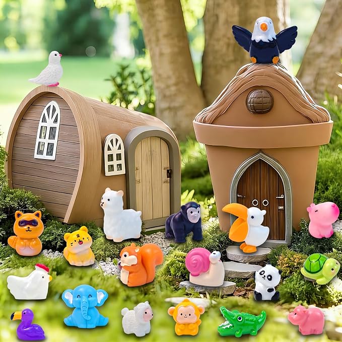 60 Pcs Mini Resin Animals Figures 60 Styles Tiny Little Animal Miniature Figurines for Crafts Fairy Garden Accessories Micro Landscape Decoration