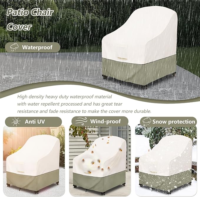 Bitubi Waterproof Patio Chair Covers, Lounge Deep Seat Cover Fits Up to 28W x 30D x 32H inch, Heavy Duty Outdoor Lawn Patio Furniture Cover (2 Pack, Beige)