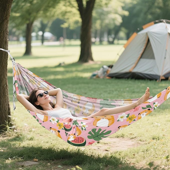 Camping Hammock Outdoor Hammocks for Outside Hamster Watermelon Flower Beach Trees Portable Lightweight with Pockets Tree Straps Indoor