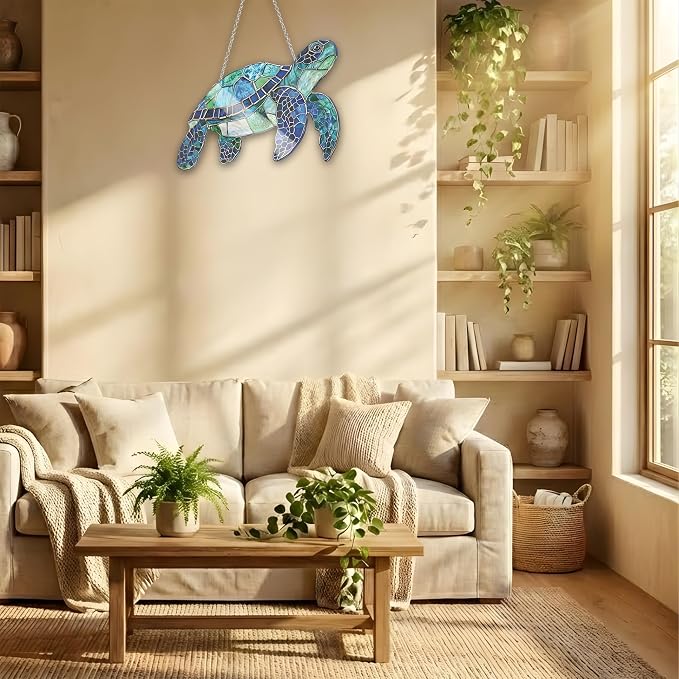 Sea Turtle Acrylic Suncatcher, Boho Suncatchers for Window Hanging Ornament, Stained Glass Effect Art Garden Decor for Sea Turtle Ocean Lover, Gifts for Mother's Day, Mom, Grandma, Wife, Women, Nana