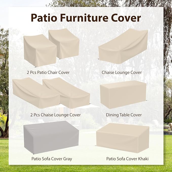 Patio Chair Cover Patio Furniture Covers Waterproof Outdoor Lawn Chair Covers 600D Heavy Duty Oxford Cloth (Khaki, 32"W x 37"D x 36"H-2Pack)