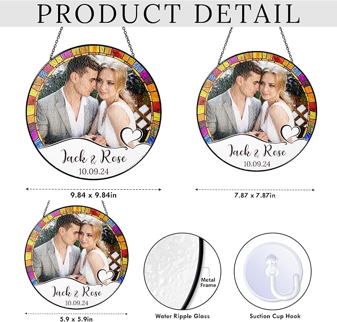 Thank You Mom Personalized Photo Stained Glass Window Hanging Suncatcher - Custom Photo, Message, Name-Keepsake Mother's Day, Birthday Gift- Heartfelt Home Decoration (Thank You Mom)