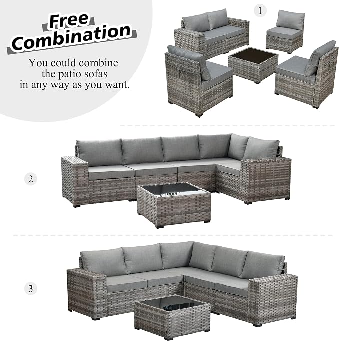 HOOOWOOO 10 Piece Modular Patio Outdoor Sectional Furniture Set with Gas Propane Fire Pit Table,Wicker Conversation Sofa Set with Swivel Chairs,Outside Couch Set(Dark Grey)
