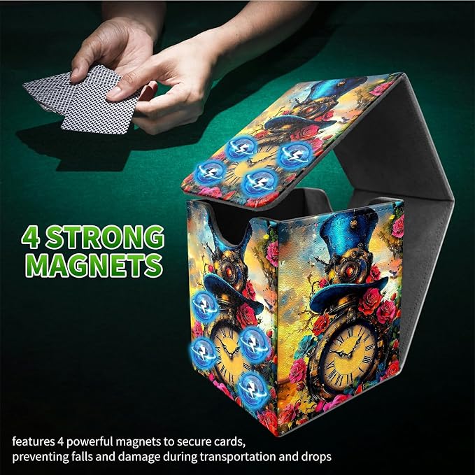 Sunflower Yellow Cow Card Deck Box for MTG, Personalized Card Storage Case Fits 120+ Sleeved Cards, Premium Leather TCG Box with Strong Magnetic Closure for Magic, CCG, PTCG, Baseball Cards