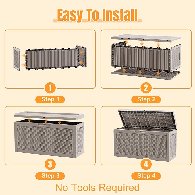 Outdoor Storage Box,95 Gallon Resin Deck Box,Waterproof & UV Resistant Lockable Package Delivery Bin,Toy Cabinet for Indoor & Outdoor