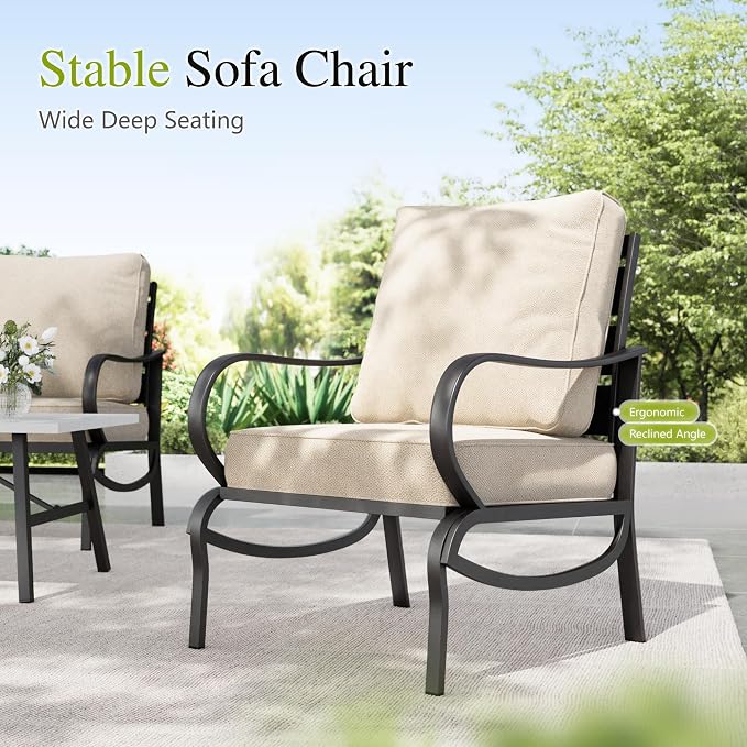 Sophia & William Patio Furniture Sets for 7 with Fire Pit Table 45", Outdoor Patio Furniture Set 8 Pcs, Convesation Set with 4 x High Heavy Sofa Chairs, 1x3-Seat Sofa, for Porch Poolside Beige