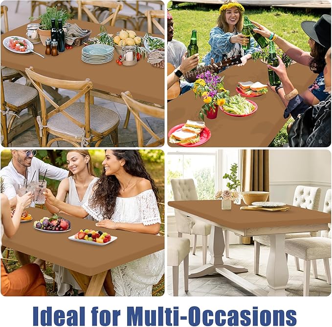 Moosfor Spandex 5 Foot Rectangle Table Cloth 2 Pack, Elastic Fitted Tablecloths for Picnic, Stretch Washable Patio Table Cover for Outdoor, Camping, Banquet and Parties(Brown, 30"x60")