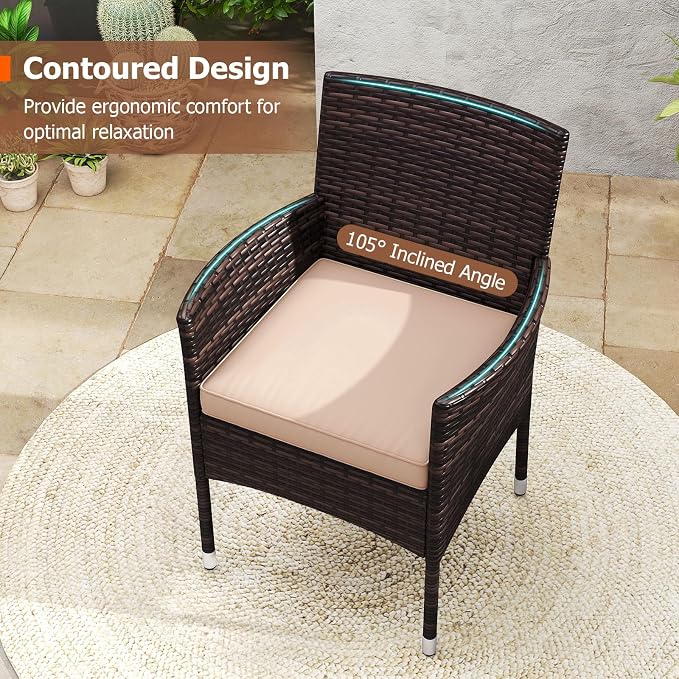 Tangkula 3 Piece Patio Furniture Set, Hand-Woven PE Wicker Conversation Set with Contoured Armchairs, Cushions & Round Coffee Table, Outside Bistro Set for Porch, Backyard, Balcony & Poolside (Beige)