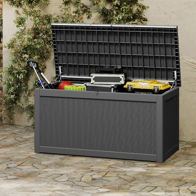 FEFLO 260 Gallon Waterproof Resin Deck Box, Heavy-Duty Outdoor Storage Box | Lockable Lid & UV-Resistant Patio Storage Chest for Garden Tools, Pool Accessories, Package Delivery, Toys, Furniture