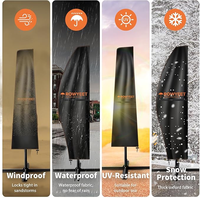Umbrella Covers for Outdoor Umbrellas 9-12ft, 420D Oxford Fabric Patio Umbrella Cover Waterproof UV-Resistant Protection for Offset Umbrella & Parasol (Fits Cantilever Umbrella up to 9′S/12′R)