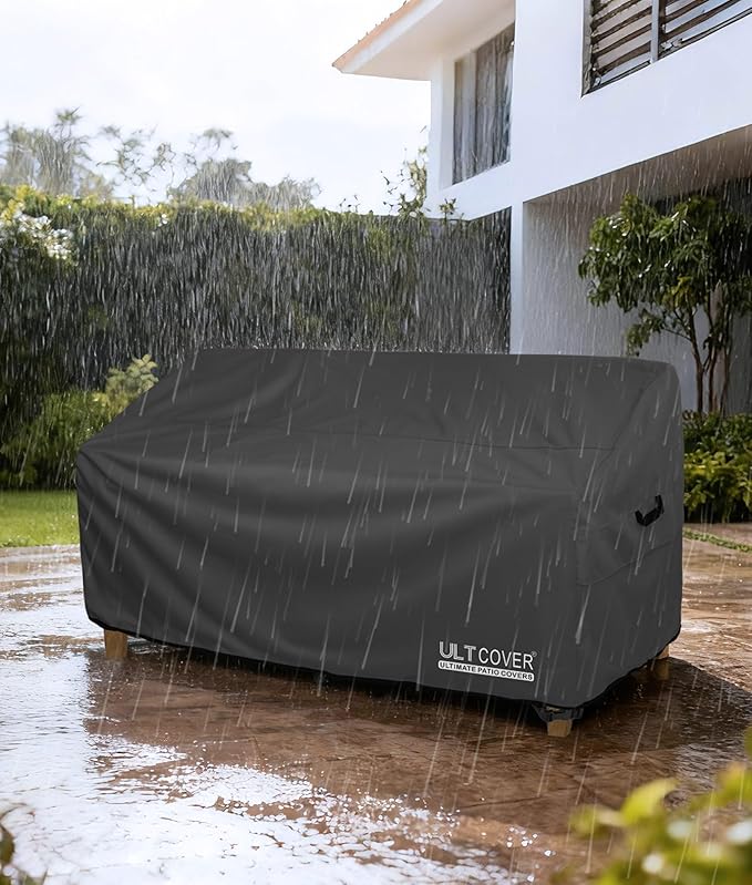 ULTCOVER Waterproof Outdoor Deep Seat Sofa Bench Cover 104W x 40D x 35H inch Patio Furniture Couch Cover, Black