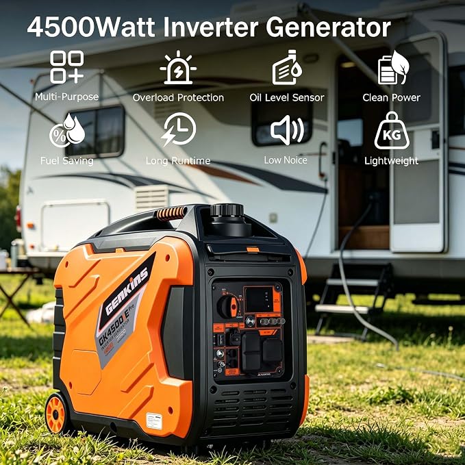 Genkins 4500W Portable Inverter Generator Gas Powered Pure Sine Wave Lightweight Quiet Electric and Remote Start Parallel Capability for Camping RV Home Backup